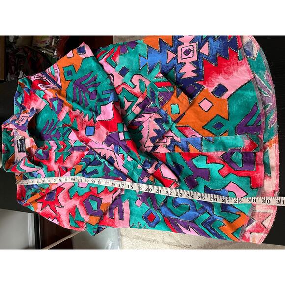 Vintage 90s Wrangler Cowboy Cut Vibrant Aztec Print Button Down Shirt - Picture 4 of 6